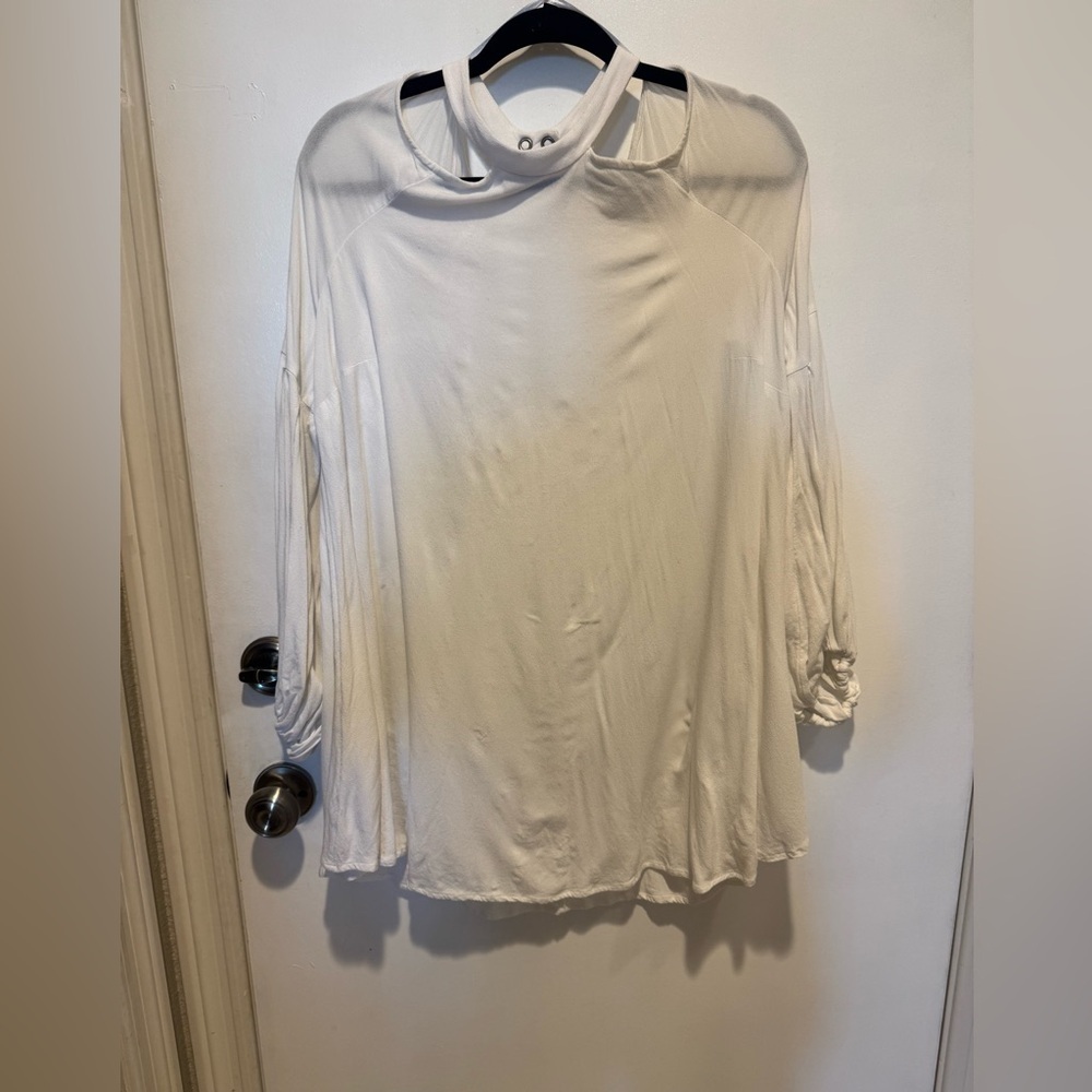 Free People Women's Tunic Boho Top Ivory Cold shoulder cutout M